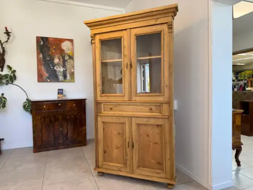 Eckschrank Eckvitrine Naturholz Gründerzeit Stil D2492
