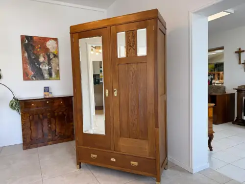 Restaurierter Jugendstil Garderobenschrank Spiegelschrank D2496