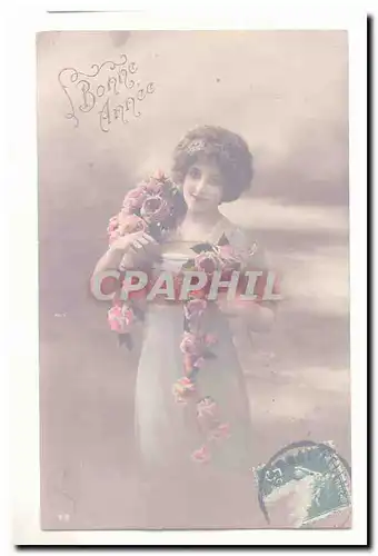 Cartes postales Bonne Annee (femme fleurs voeux) Fantaisie