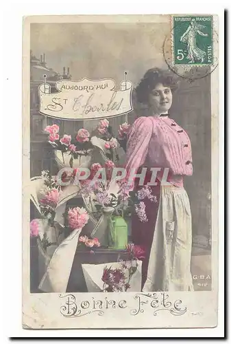 Cartes postales Fantaisie Bonne Fete St Charles (femme roses)