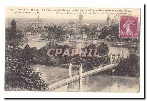 Tours Cartes postales Le pont Bonaparte sur la Loire et les tours St Martin et Charlemagne (cote nord)