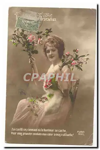 Cartes postales Fantaisie Bonne annee (fleurs femme)