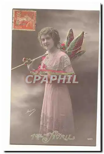 Cartes postales 1er avril (femme et poisson Easter Paques) Fantaisie
