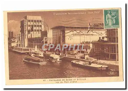 Paris (16eme) Cartes postales Exposition internationale Paris 1937 Pavillons de Suisse et d&#39Italie vus du pon