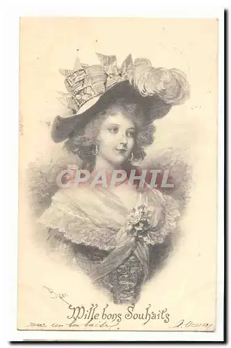 Cartes postales Voeux Mille bons souhaits (femme coiffe)