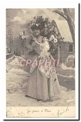 Cartes postales Voeux femme Je pense a vous FAntaisie