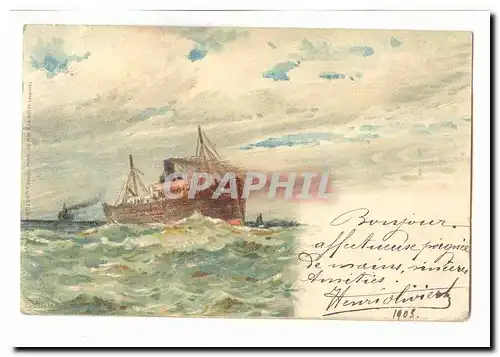 Cartes postales Peinture Bateau a vapeur