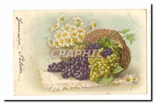 Ansichtskarte AK Fleurs + raisins Nature morte Fantaisie