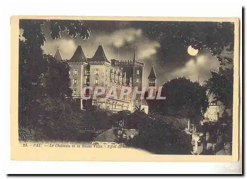 Pau Cartes postales le chateau et la basse ville Effet de nuit