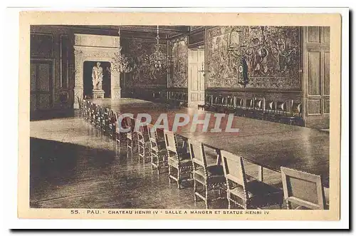 Pau Cartes postales le chateau Henri IV SAlle a manger et statue de Henri IV