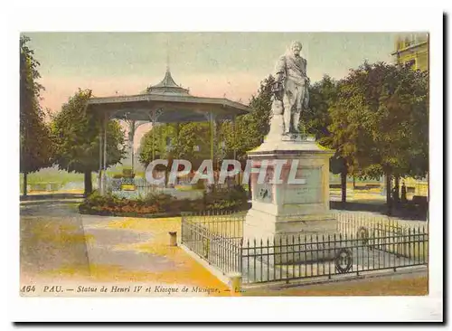 Pau Cartes postales Statue de Henri IV et kiosque de musique