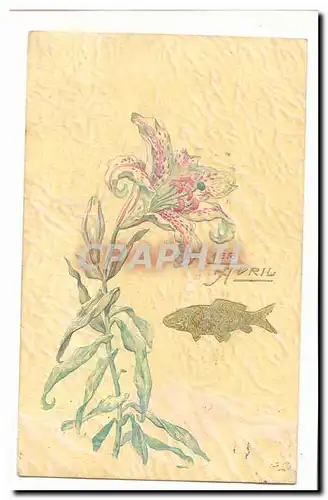 Cartes postales Fantaisie 1er avril poisson (Paques fleur)