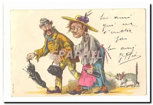 Cartes postales couple clochards Chat (illustrateur)