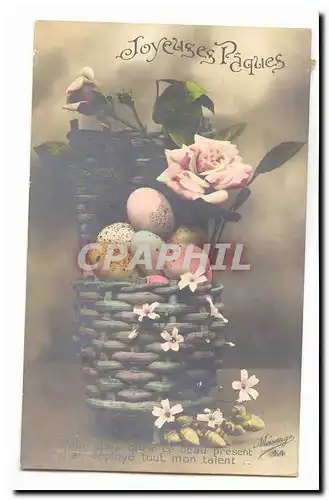 Cartes postales voeux Joyeuses Paques (oeufs rose)