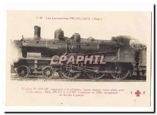 Les locomotives Francaises (Etat) Cartes postales Machine 230 520 compund a 4 cylindres vapeur saturee construit