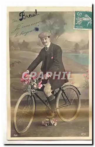 Cartes postales De Breuil je vous envoie le bonjour (cycliste velo)