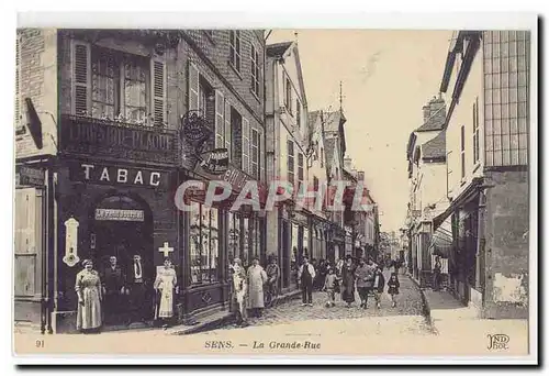 Sens Ansichtskarte AK La grande rue (tres animee Librairie Plaque Tabac)