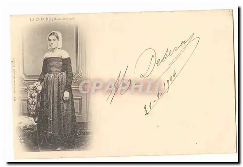 Deux Sevres Ansichtskarte AK La creche (carte precurseur) (coiffe costume jeuen femme)