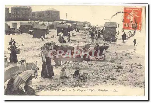 Berck Plage Cartes postales La plage et l&#39hopital maritime (ane donkey mule attelage)