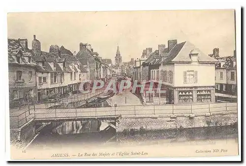 Amiens Cartes postales La rue des Majots et l'eglise Saint Leu (dont Epicerie MErcerie)