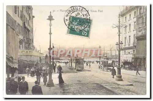 Marseille Cartes postales Cannebiere et vieux port (tres animee tramway)