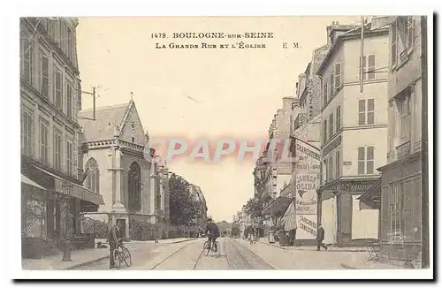 Boulogne sur SEine Cartes postales La grande rue et l'eglise