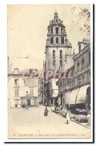 Argentan Cartes postales Place Henri IV et Eglise Saint Germain (animee commercants Grands Magasins)