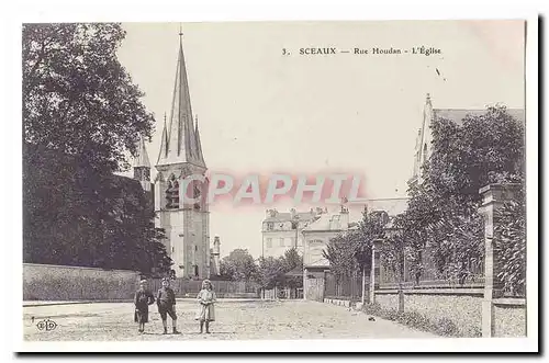 Sceaux Cartes postales Rue Houdan L&#39eglise (animee) (au fond Societe Generale)