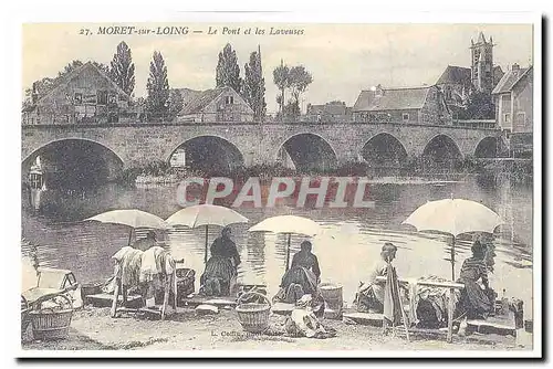 Moret sur Loing Ansichtskarte AK Le pont et les laveuses (reproduction)