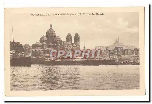 Marseille Cartes postales La cathedrale et ND de la garde (bateaux animee)