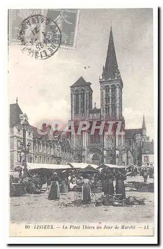 Lisieux Cartes postales La place Thiers un jour de marche (reproduction)