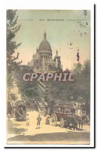 Paris Cartes postales montmartre Square Saint Pierre (caleche chevaux) (animee)