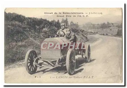Circuit de la Seine Inferieure Cartes postales 2 juillet 1908 Grand prix de l&#39AcF Lancia sur voiture FIAt