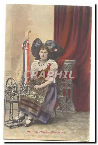 Cartes postales Type d&#39alsacienne filant au rouet