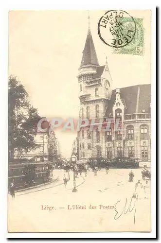 Liege Cartes postales L&#39hotel des postes (tramways)