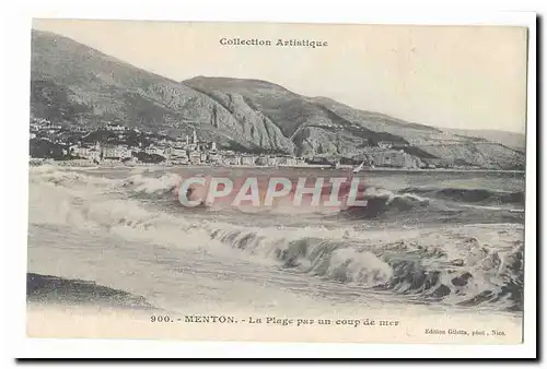 Menton Cartes postales La plage par un coup de mer