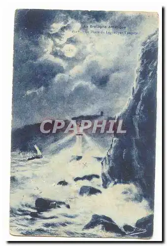 La Bretagne artistique Cartes postales Le phare du Legue par tempete (lighthouse)