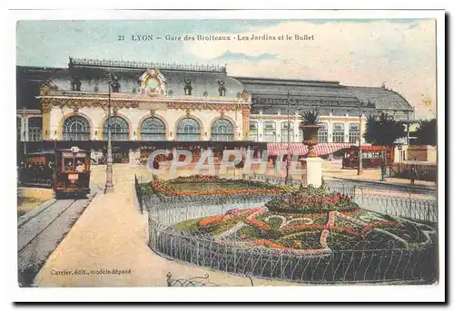 Lyon Cartes postales Gare des Brotteaux Les jardins et le Buffet (animee tramways)