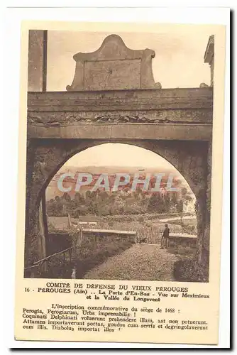 Cite de Perouges Cartes postales La porte d'en bas Vue sur Meximieux et la vallee du longevent