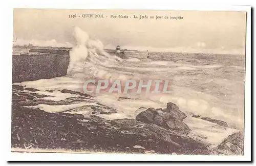 Presqu�ile de Quiberon Cartes postales Port Maria La jetee un jour de tempete (phare lighthouse)