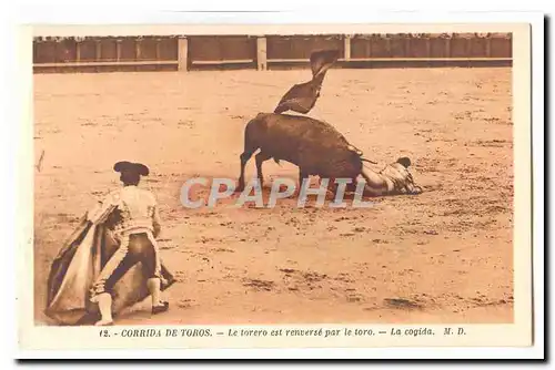 Corrida de Toros Cartes postales Le torero est renversa par terre La cogida