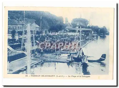 Persan Beaumont Cartes postales La plage et le toboggan (avion hydravion)