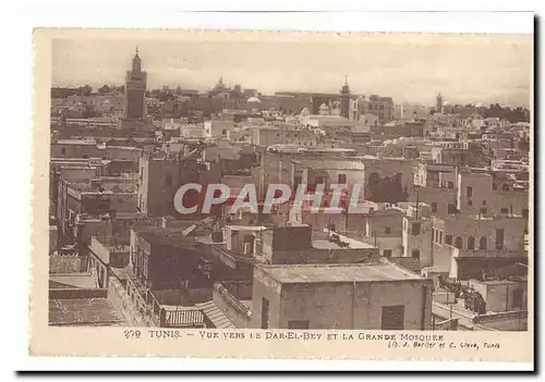 Tunisie Tunis Cartes postales Vue vers le Dar el Bey et la grande mosquee