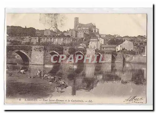 Limoges Ansichtskarte AK Pont Saint Etienne et la cathedrale (animee lavandieres)