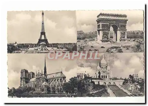 Paris Moderne Karte Et ses merveilles (tour Eiffel Arc de triomphe sacre coeur Notre Dame)