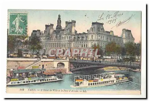 Paris (1er) Cartes postales l&#39hotel de ville et le pont de l&#39arcole (peniche s bateaux) Pub au dos Benoist