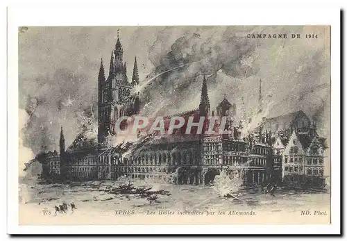 Campagne de 1914 Cartes postales Ypres Les halles incendiees par les allemands