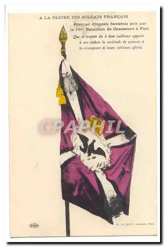 A la gloire des soldats francais Cartes postales Premier drapeau bavarois pris par le 10eme bataillon de chasseu