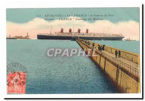 Le Havre Cartes postales Le France et l&#39entree du port Steamer France