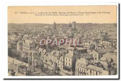 Tours Cartes postales Le quartier des halles basilique St Martin et Tours charlemagne et de l&#39horloge